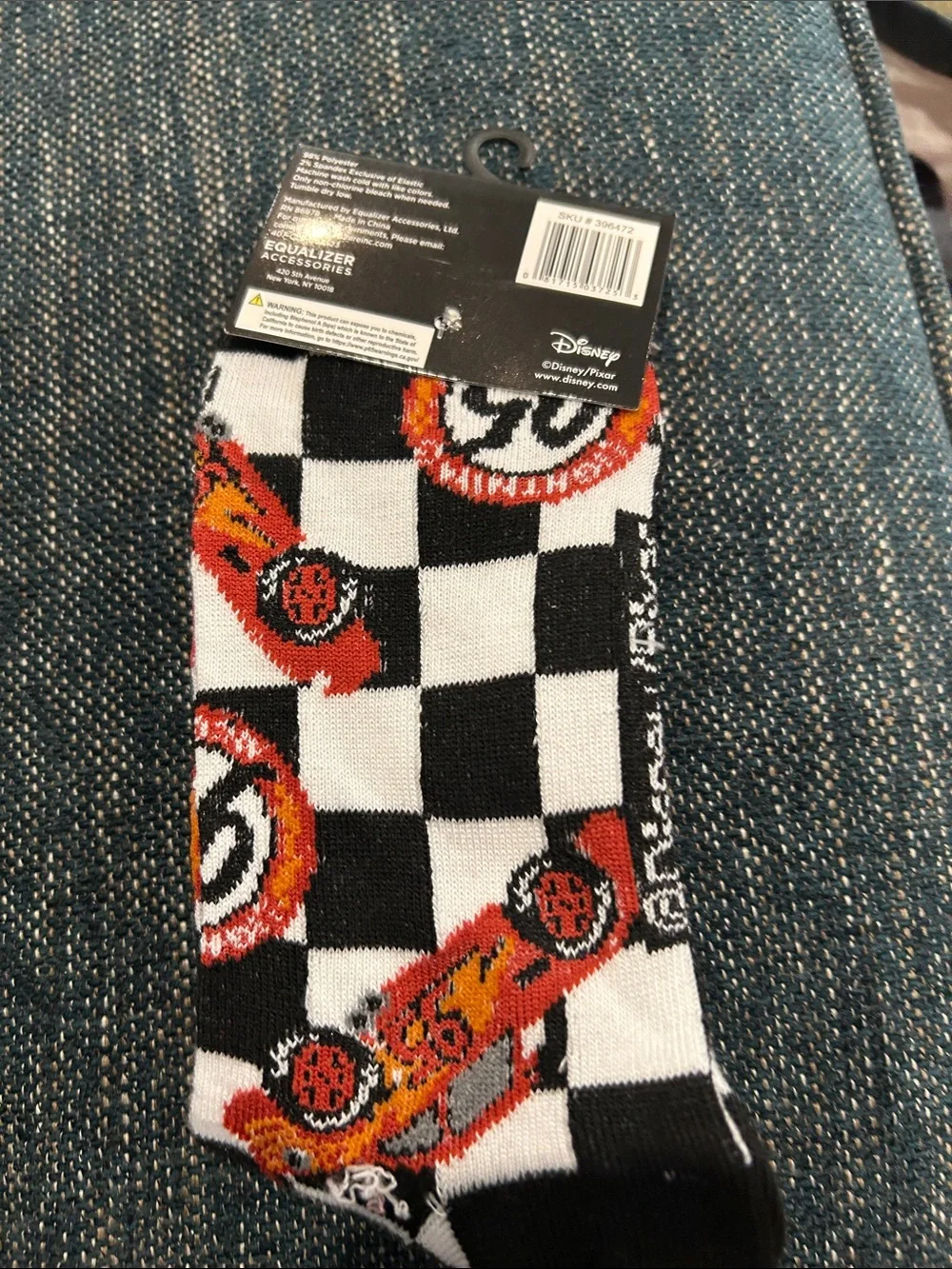 Disney Pixar Lightning McQueen Checkered Crew Socks - Black, White & Red